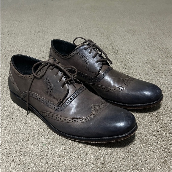 John Varvatos Star Wingtip Mens Oxford Size:11 Gray/Brown Distressed Leather